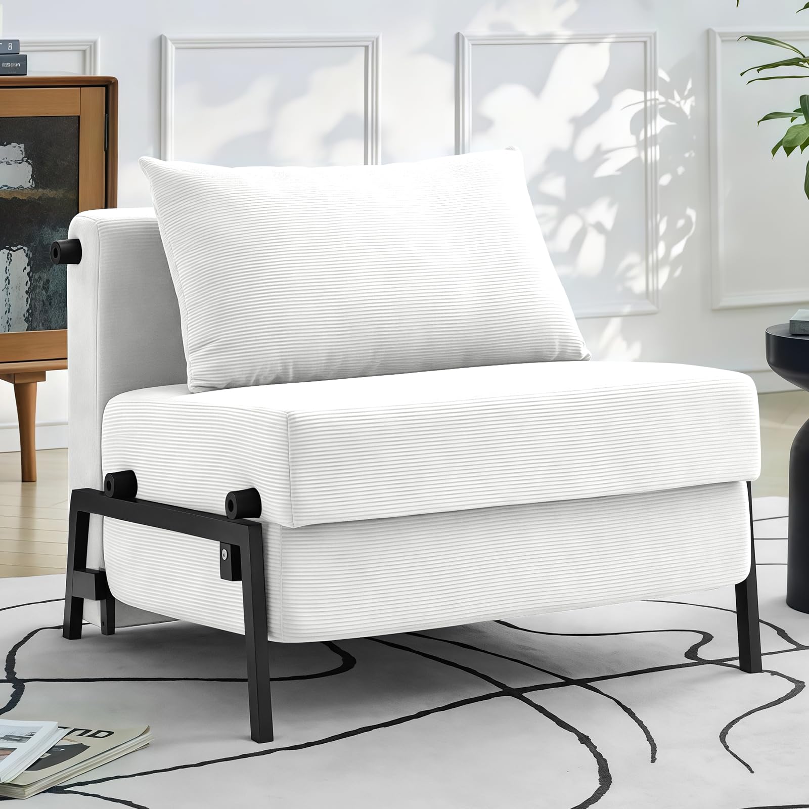 Generisch Schlafsofa mit Schlaffunktion, Schlafsessel 2 in 1 mit Bettfunktion, 190 x 80 cm Gästebettfür, Cord-Schlafsofa mit Kissen für Wohnzimmer & Schlafzimmer, Weiß, 80cm
