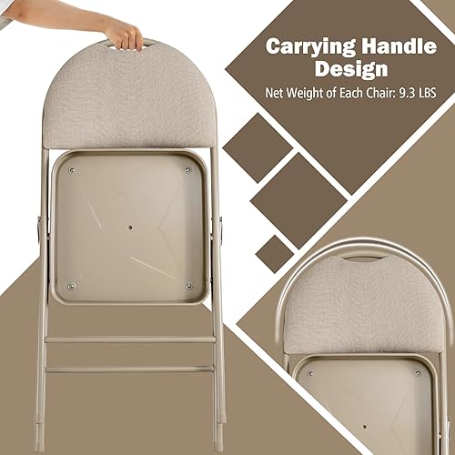 Miniatura 6 de Safstar - Paquete de 6 sillas plegables con asiento acolchado, sillas plegables de acero metálico con asiento tapizado y asa portátil, sillas