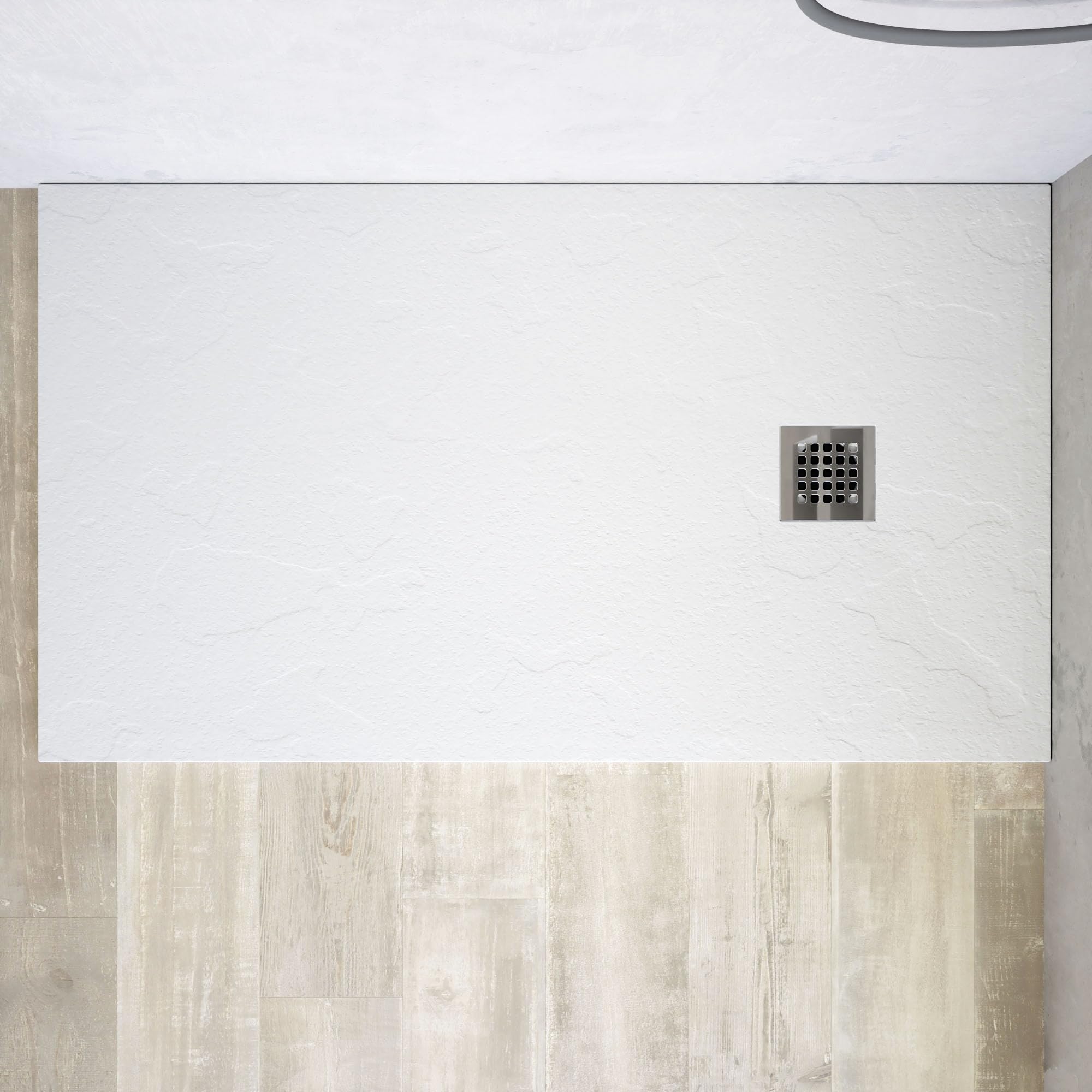 Piatto Doccia in Marmoresina Bianco Antiscivolo Effetto Pietra con Griglia Copripiletta h3cm (Bianco, 90x170)