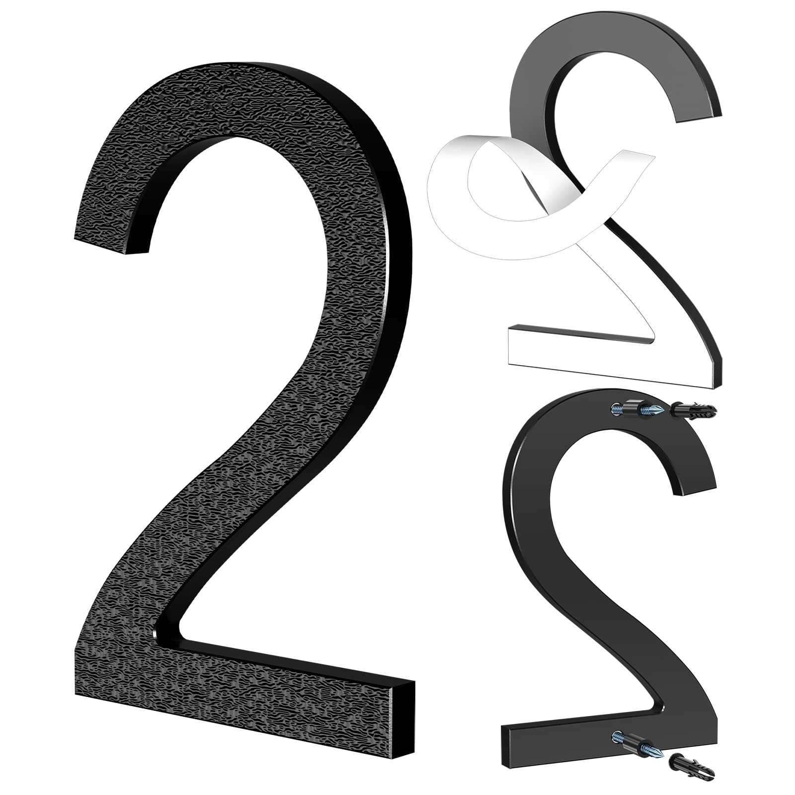 Números De Casa Exterior Negro 15 Cm - Diseño 3D Flotante, Instalación Adhesiva O Con Tornillos, Resistente Al Clima