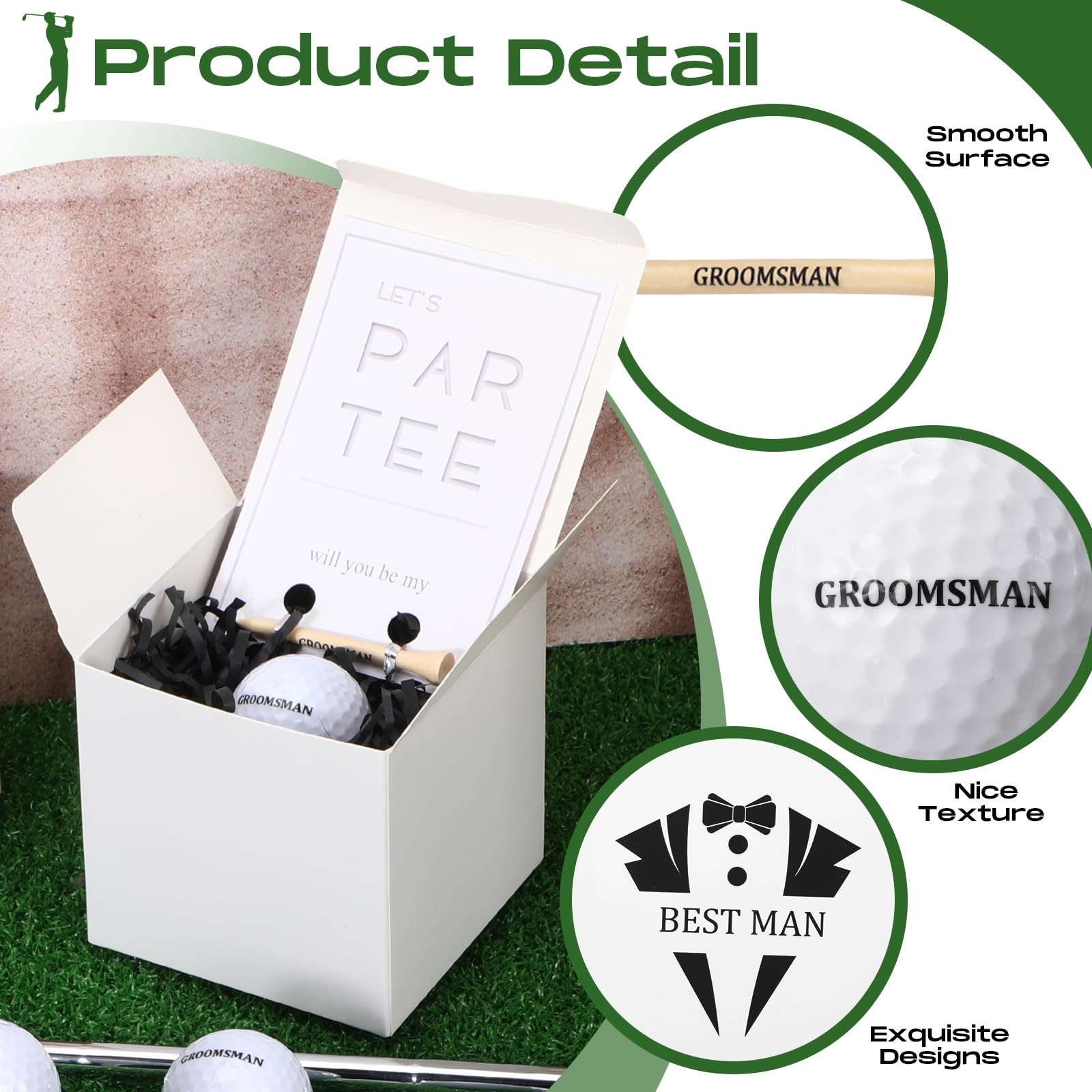 WinnerWhy 6 Sets Golf-Bambus-Golf-Tees mit Einladungskarten, Golfzubehör für Hochzeit, Trauzeugen, beste Männer, Golf-Geschenk, DIY-Golf-Geschenke
