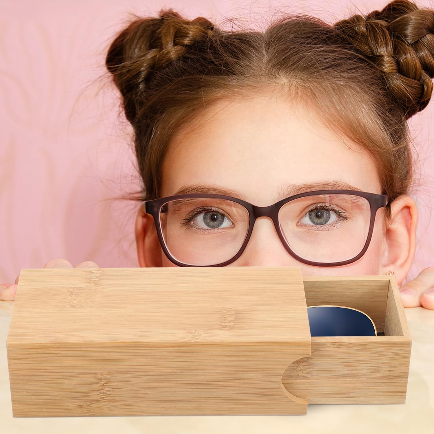 Eyeglasses Case Hard Sunglasses Organizer Pull-out Design Travel Protective Box for Men Women, Natural Wood Material 170x75x53mm