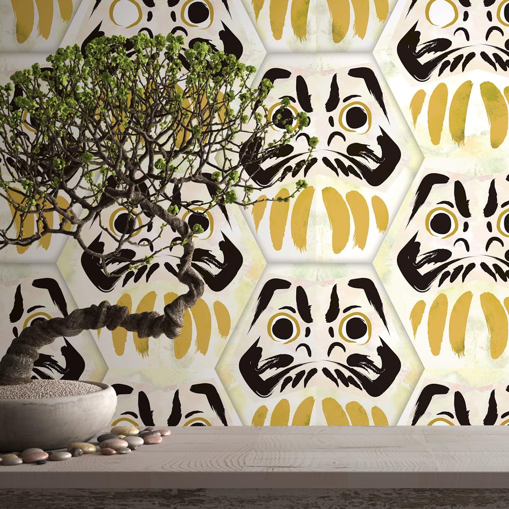 だるま　ダルマ　お面　壁掛け 壁紙屋本舗 壁紙 はがせる ダルマ 達磨亀甲 Hattan × WALLTZ