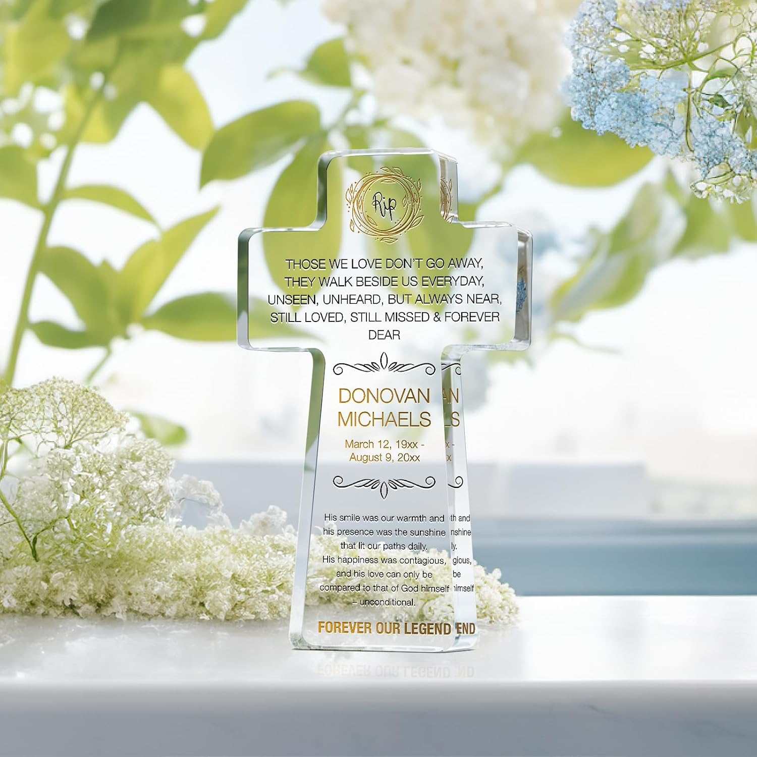 Personalized Crystal Standing Cross Bereavement Gift for Loss of Father, Loss of Brother, Unique Religious Memorial Gift, Sympathy Gift, Remembrance Gift for Loss of Husband (S - 8")
