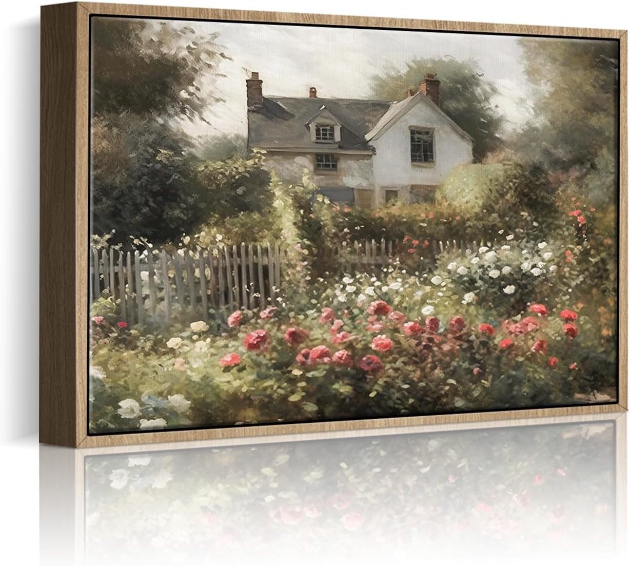Framed Vintage Floral Wall Art Decor for Living Room Antique Cottage Garden Canvas Oil Painting Nature Flowers Landscape Picture Rustic Farmhouse Wall Art for Bedroom Bathroom Home Kitchen 16x24