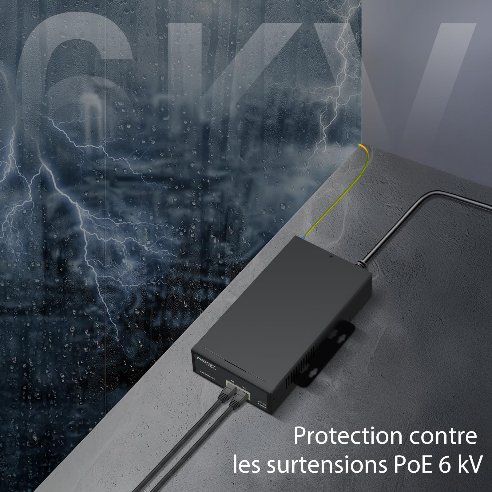 PROCET Injecteur PoE jusqu'à 75W Gigabit PoE++, Plage de températures étendue de -40°C à 65°C pour caméras PTZ/CCTV, Points d'accès UniFi/Cisco, Station de Base, usines Intelligente