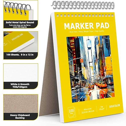 Miniatura 22 de Soucolor - Cuaderno de bocetos de 9 x 12 pulgadas, paquete de 1 de 100 hojas, encuadernado en espiral, libre de ácido (68 libras/100 g/m²), bloc