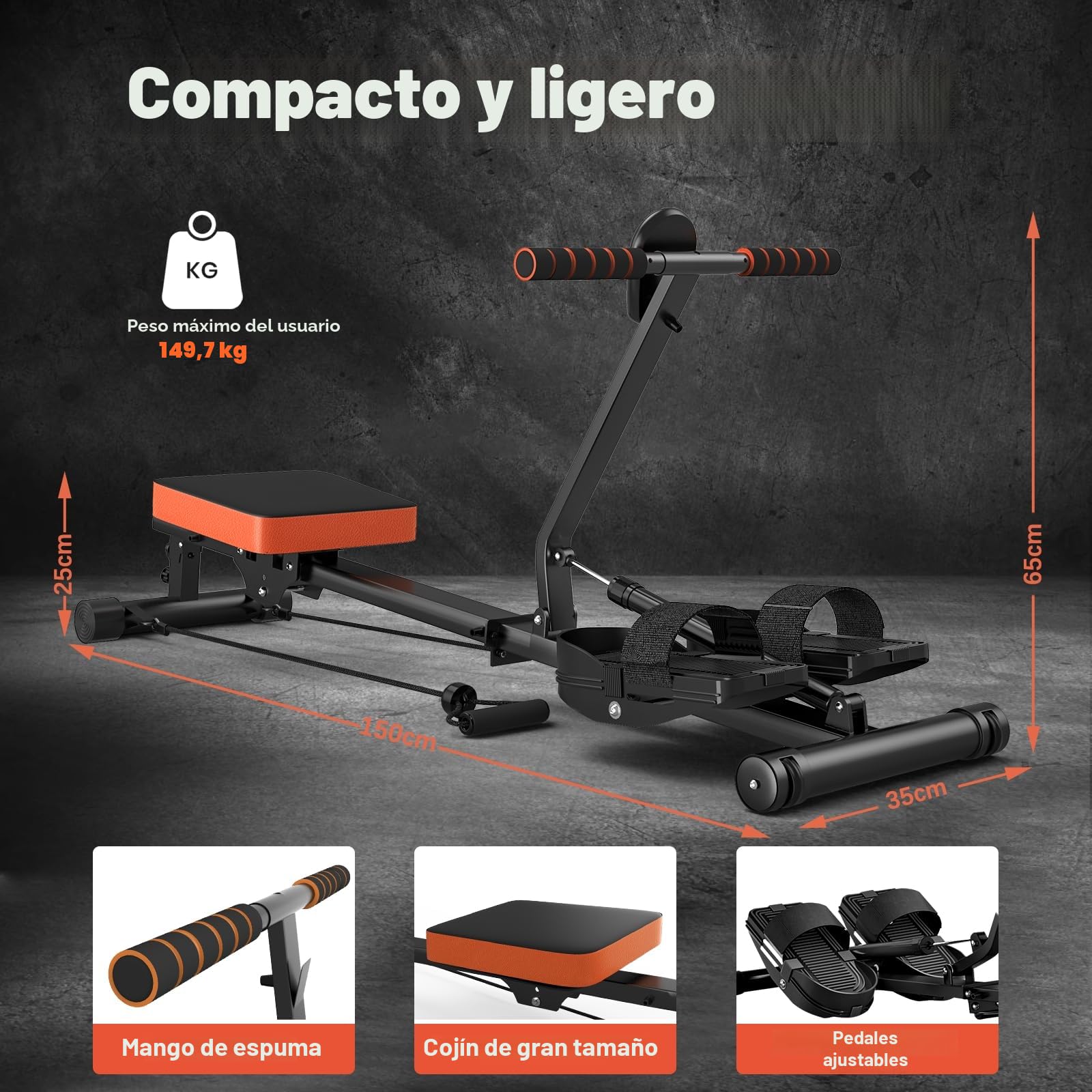 Máquina de Remo, máquina de Remo magnética de 16 Niveles con Pantalla LED, riel Deslizante silencioso para Gimnasio en casa, Equipo de Entrenamiento Interior
