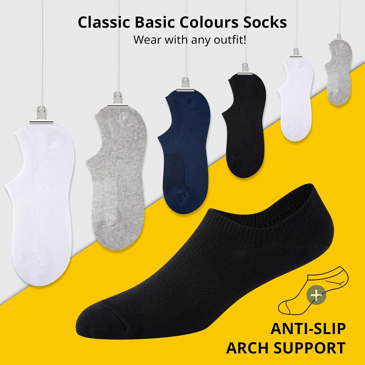 Heatuff No Show Socks Men Low Cut Ankle Short Cotton Casual Invisible Non Slip Socks (6/8 Pairs)
