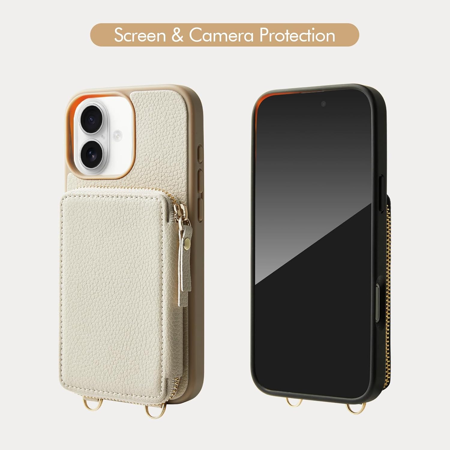 ZVE for iPhone 16 Case Wallet, RFID Blocking Leather Case with Card Holder, Crossbody Wrist Strap Phone Case for Women for iPhone 16 6.1" Beige - Image 9