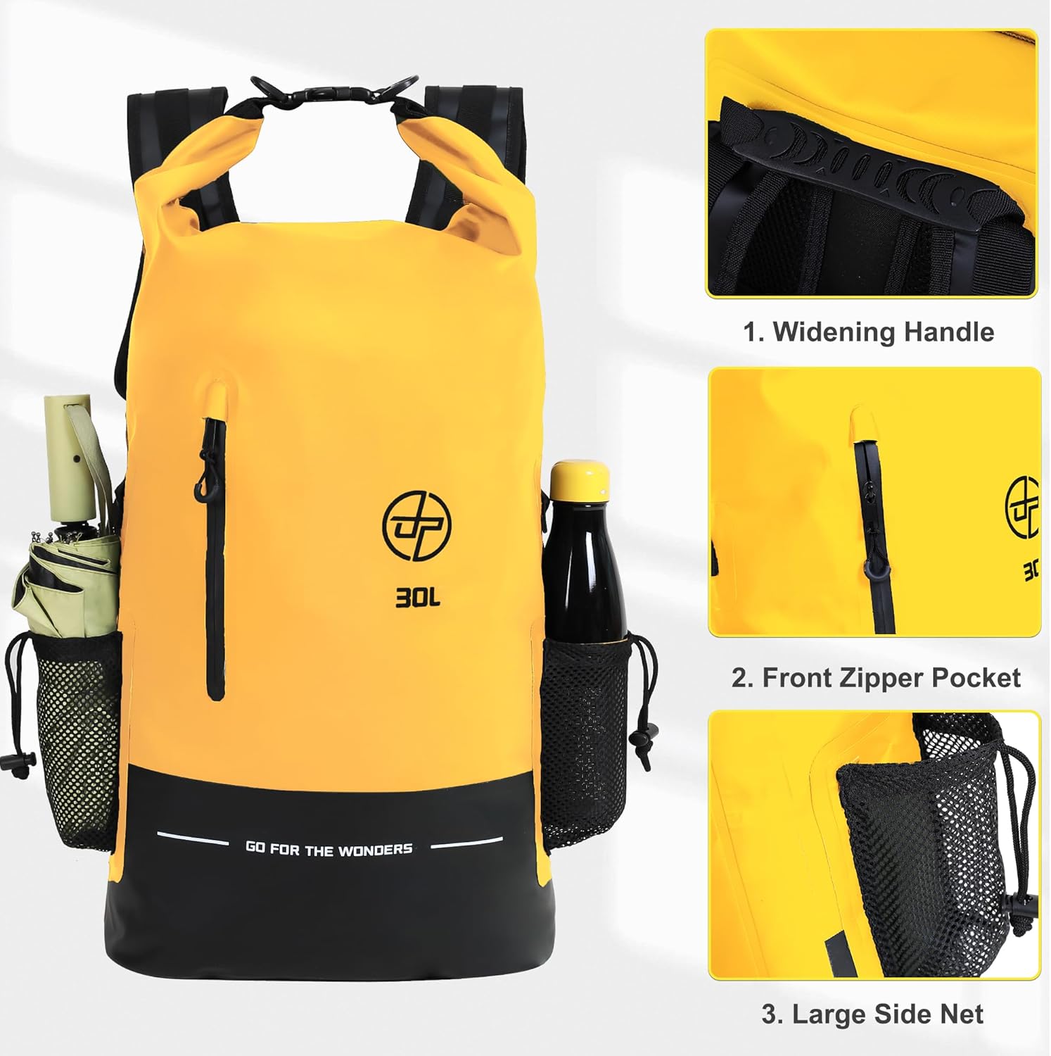 UPWELL 30L Waterproof Dry Bag Boating Backpack for Travel Hiking Camping Kayaking Hiking Swimming Floating Submersible Dry Bag yellow - Image 2