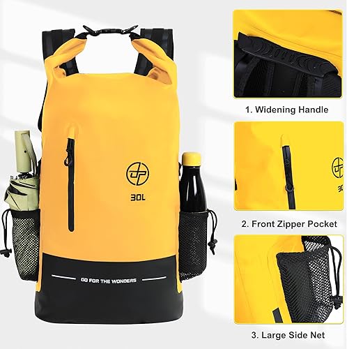 Miniatura 2 de UPWELL 30L Impermeable Bolsa Seca Boating Mochila para Viajes Senderismo Camping Kayak Senderismo Natación Flotante Sumergible Bolsa Seca Amarillo