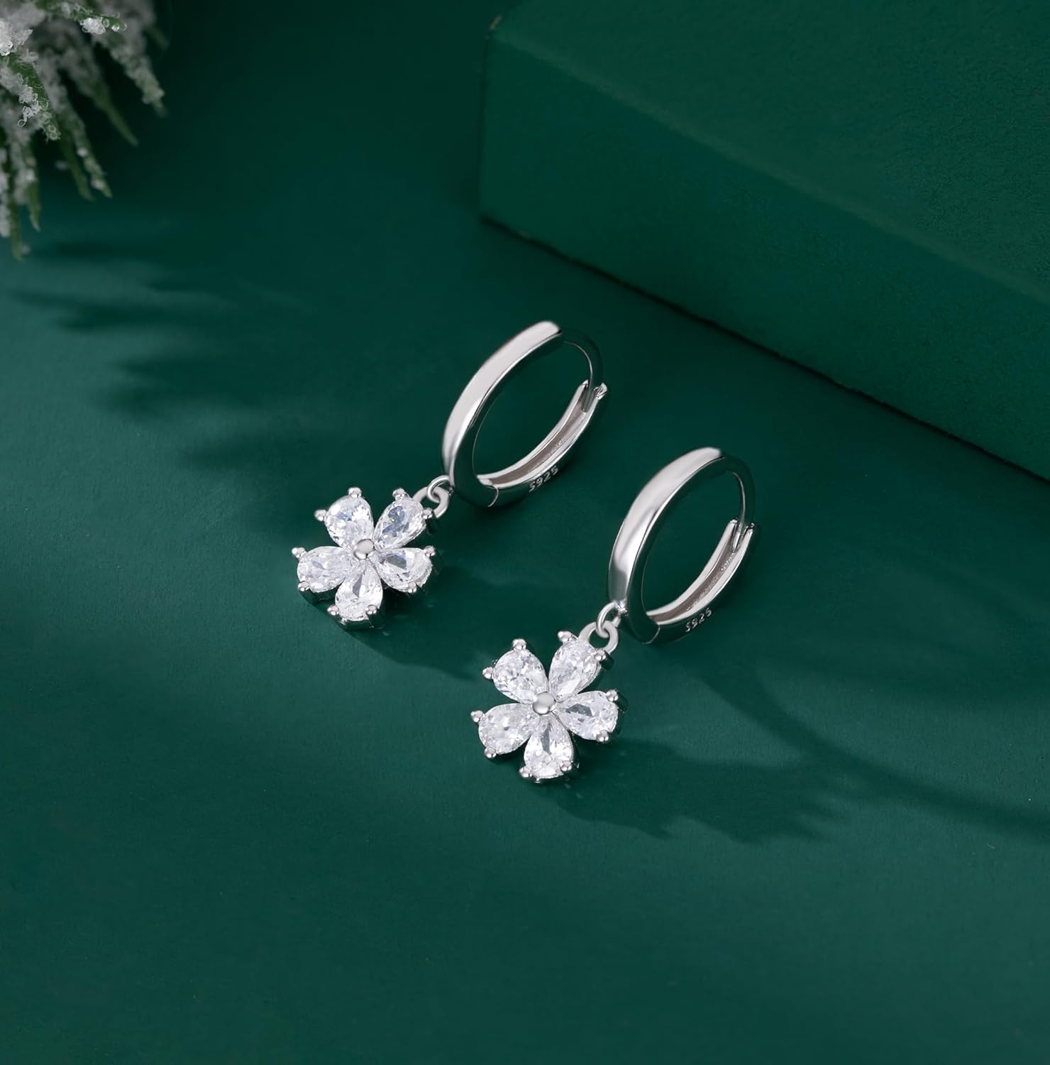 Reffeer Solid 925 Sterling Silver CZ Flower Drop Hoop Earrings for Women Girls Flower Huggie Earrings Drops for Summer Spring - Image 6