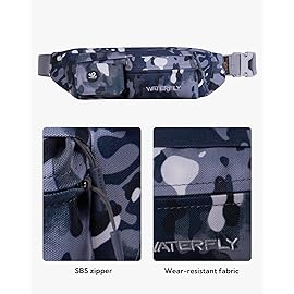 Waterfly Fanny Pack Slim Soft Polyester Water Resistant Waist Bag for Man Women Carrying iPhone Xs / 8 Plus Samsung S10 Plus/Note 8, Camouflage Black