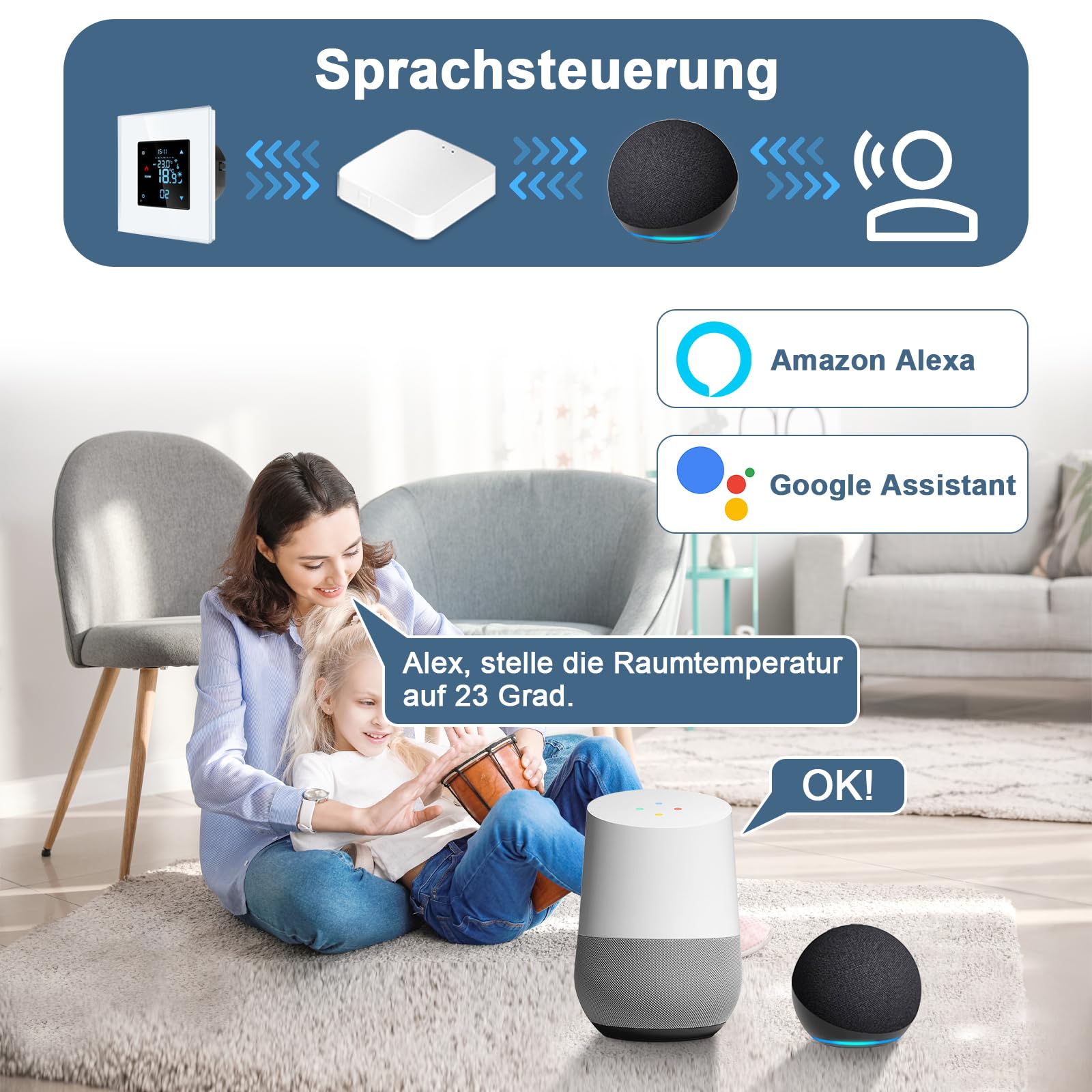 CNBINGO Zigbee Smart Termostato da incasso con sensore, vetro bianco