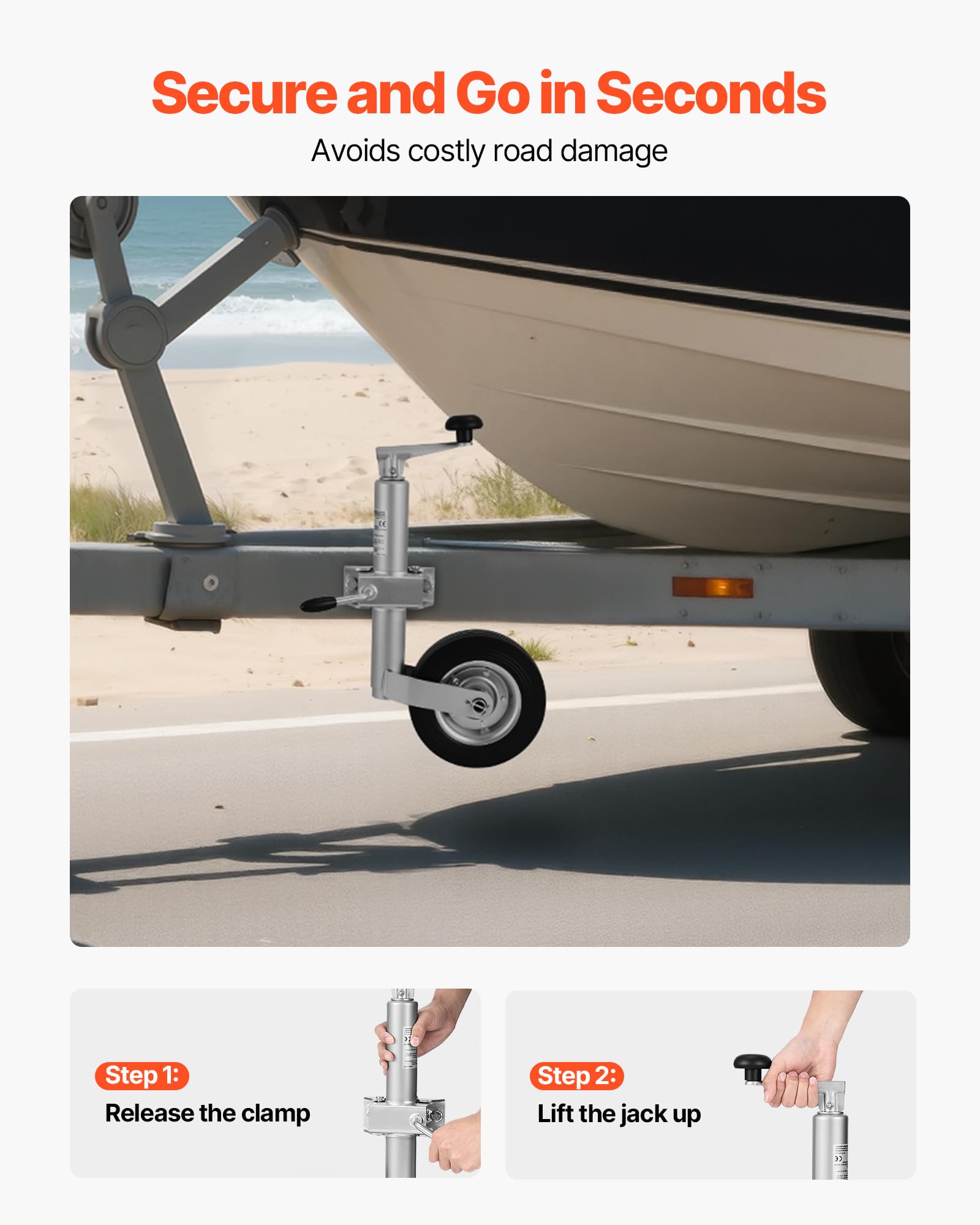 VEVOR Roue Jockey Remorque Charge 150 kg Cric de Remorque à Roue Levage 23 cm Cric de Timon à Boulonner pour Petites Remorques à Bateaux, Chevaux, Utilitaires, Sortie Camping, avec Poignée Ergonomique