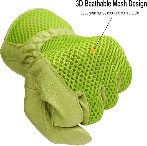 Miniatura 3 de HANDLANDY- Guantes de jardinería de piel para mujer, ajuste cómodo de malla 3D, mejora la destreza y la transpirabilidad, guantes de trabajo de
