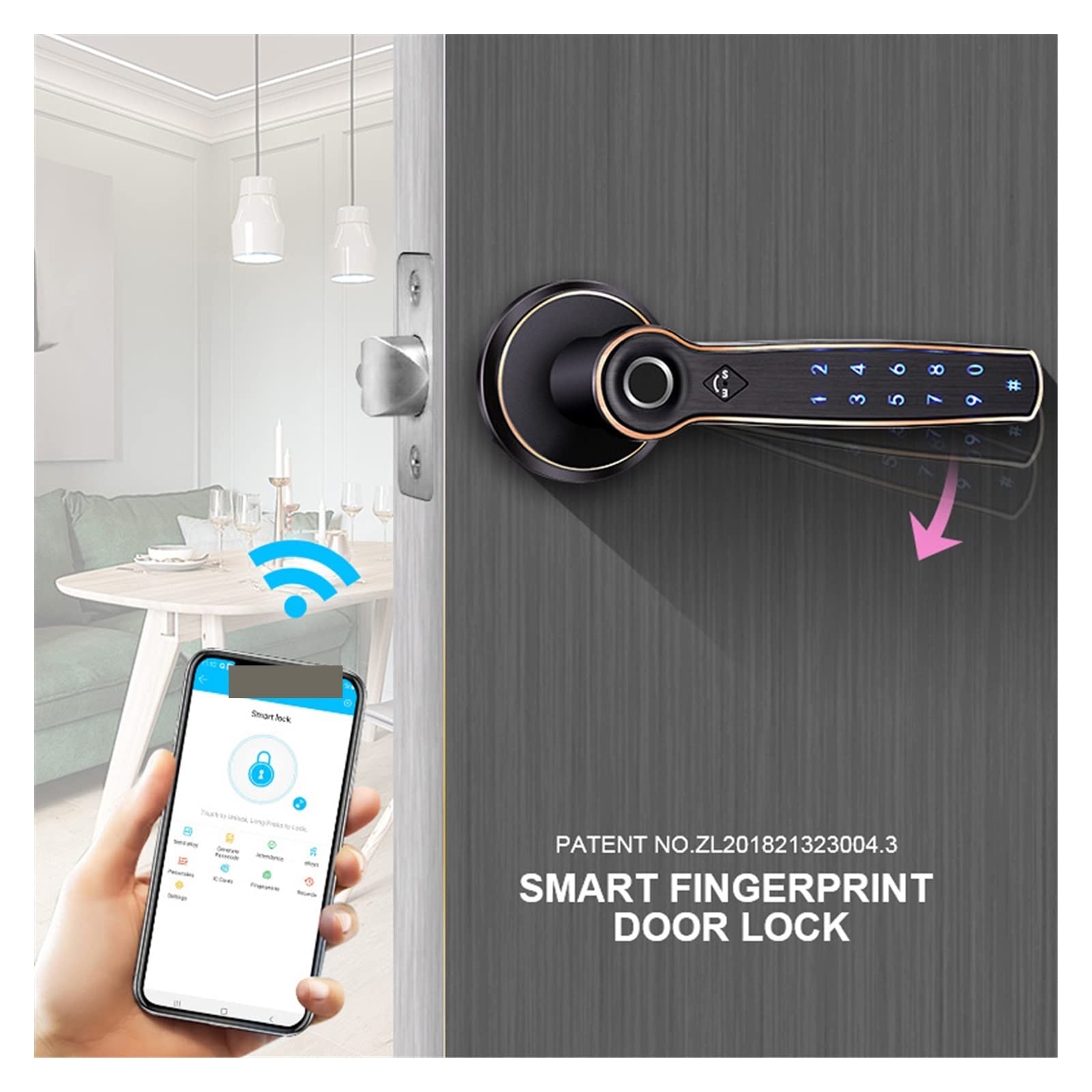 Serratura Smart, TTLOCK Smart Door Lock Comando vocale AI Supporto for Impronte digitali,Smart Lock Facile da Installare(Black Password)