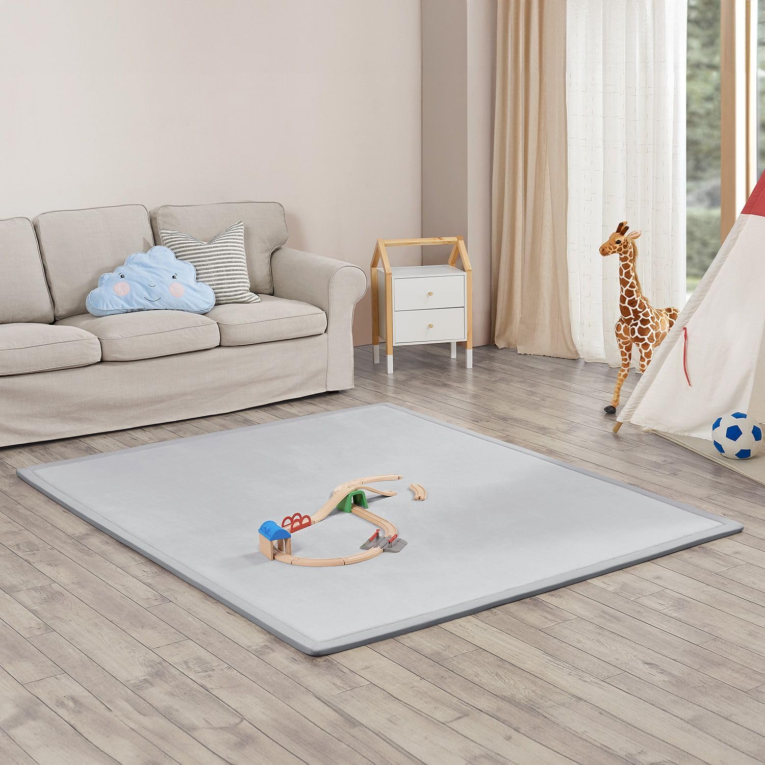 Juskys Krabbelmatte Spielmatte Krabbeldecke 220x180cm Samtmatte Teppich für Kind, Baby, Yoga - rutschfest, weich Kinderteppich Spielteppich in Grau