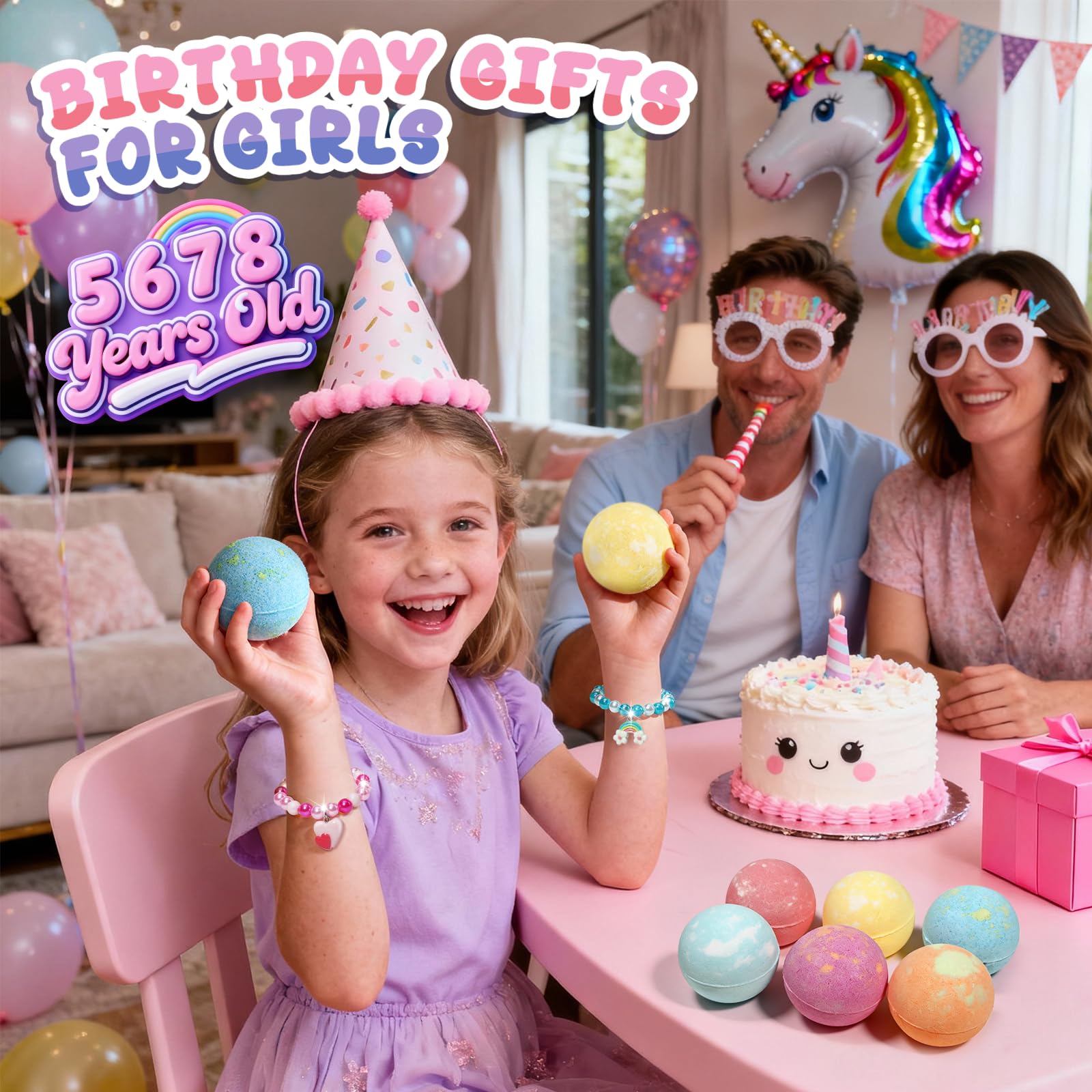 Bombe de Bain Enfant,Bath Bombs Kids, Boule de Bain Licorne avec Surprise Jouet,Cadeau d’anniversaire pour bébé et enfant de 4 5 6 7 8 ans
