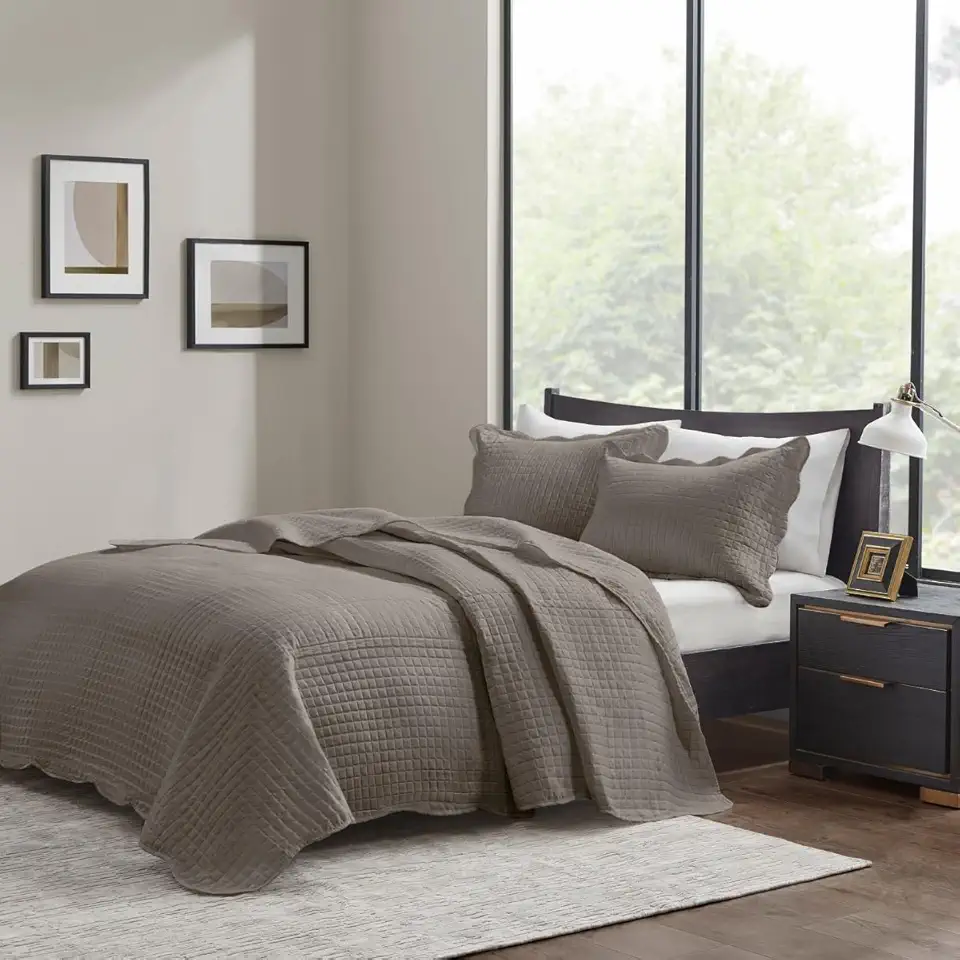 Cobre Leito Colcha Queen 3 peças Dupla Face Micro Percal 150 Fios Matelado Mosaico (Areia)