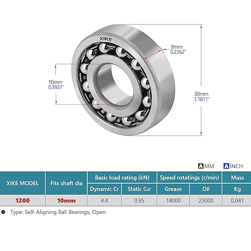 Miniatura 32 de XIKE 1 Pcs 108 Self-Aligning Ball Bearings 8x22x7mm, Open and Chrome Steel Fits DIY/Fans/Industrial/Agriculture/Pulp/Paper/Beverage/Textile