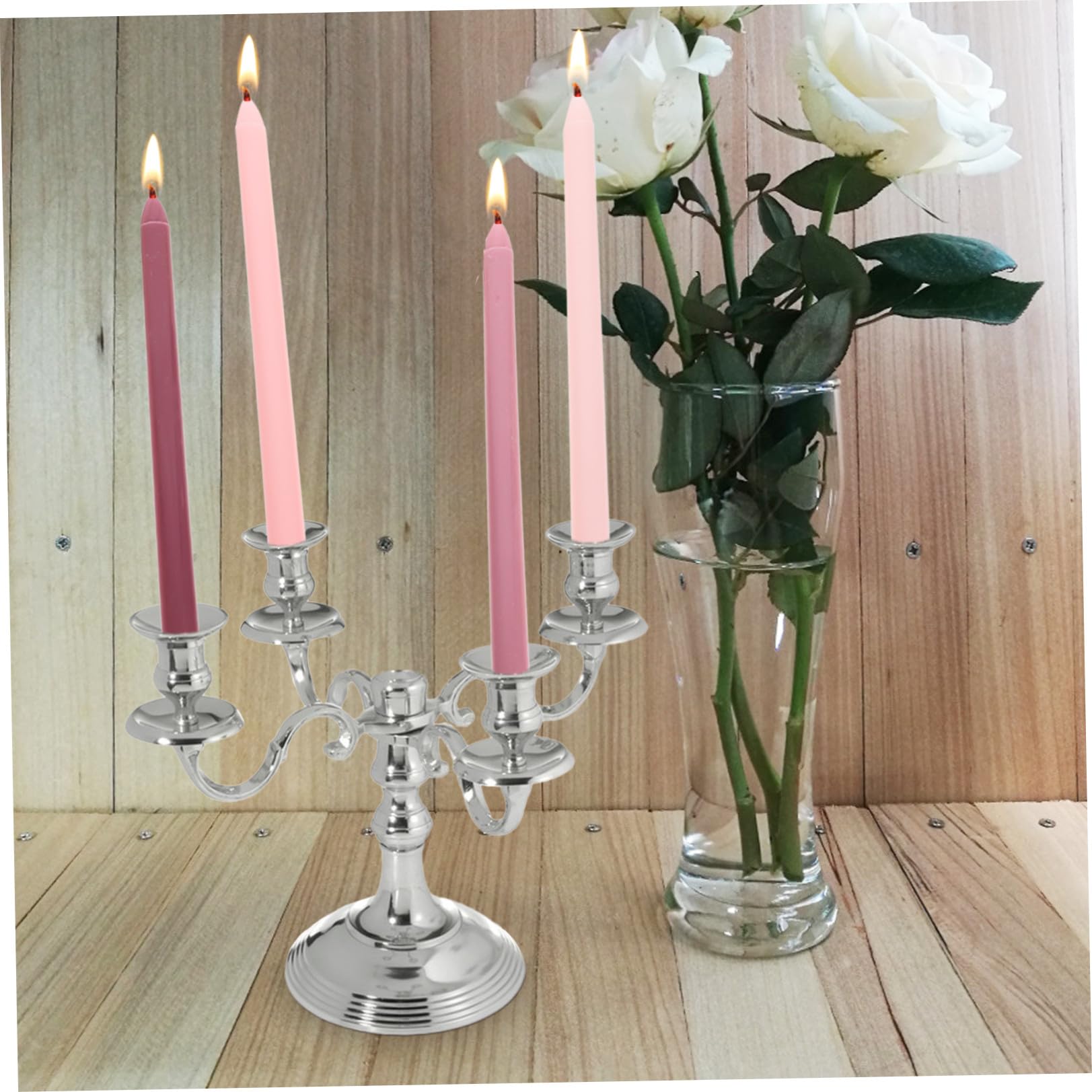 Set da 4 Candele Profumate Palo lungo Sfumatura Rosa Paraffina senza Fumo Decorazione Romantica per Matrimoni e Luce Notturna per Interni ed Esterni