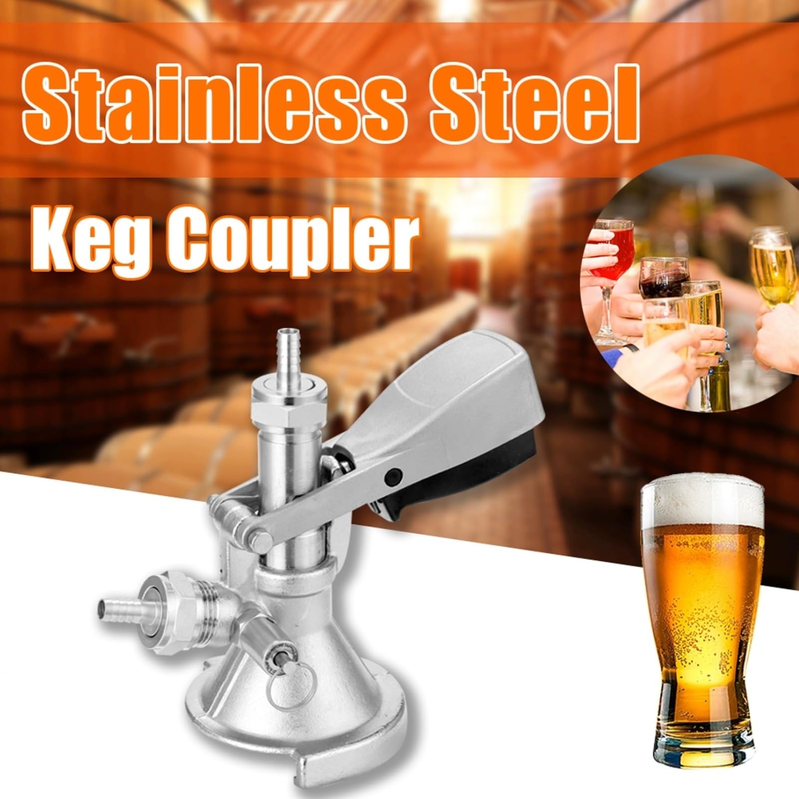 Greensen Coupleur de Fût à Bière, Connecteur en Acier Inoxydable Type A avec Valve de Décharge, Compatible avec Distributeurs de Bière pour Bars, Brasseries et Usage Domestique