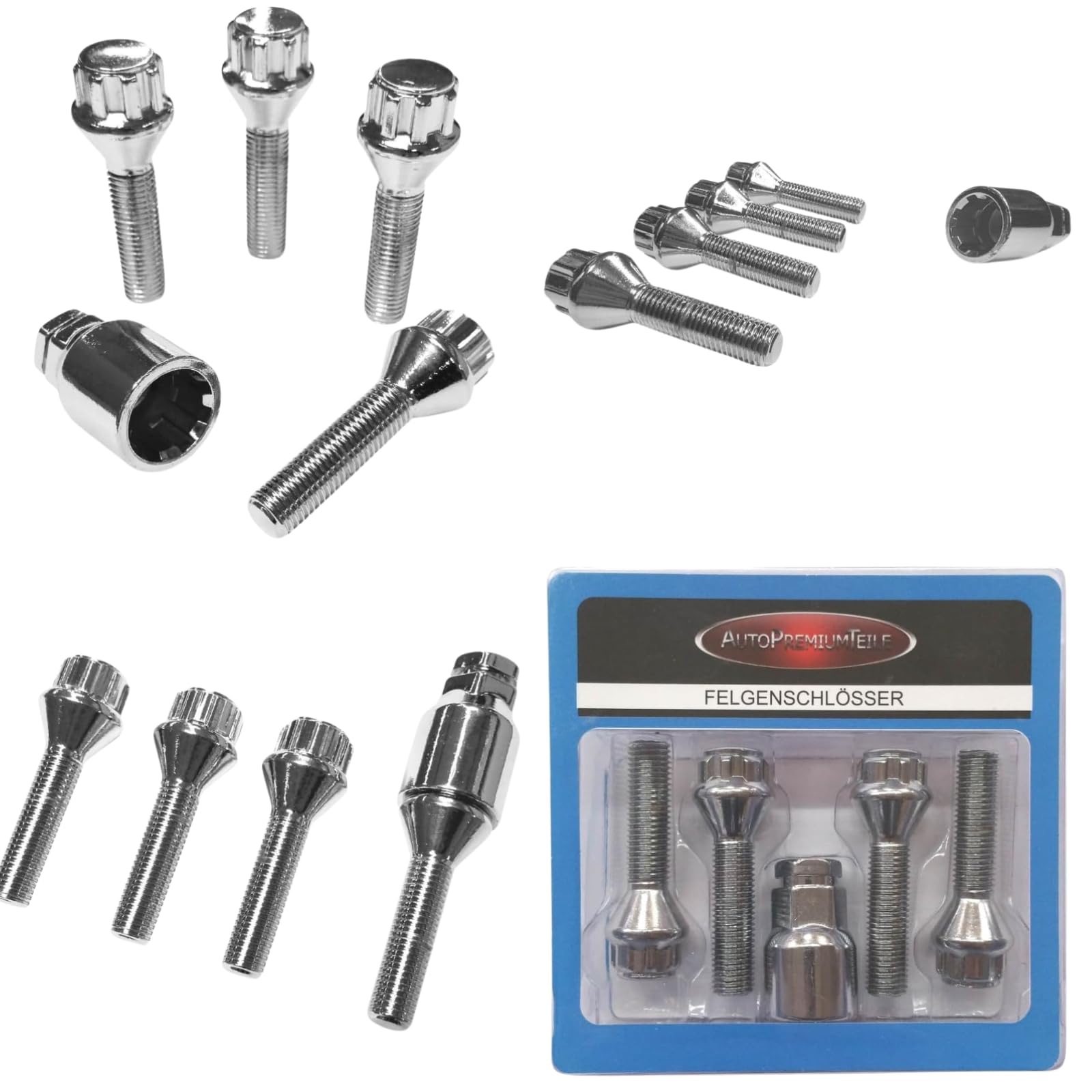 Felgenschloss M12x1,5x43mm Kegelbund 60° 4x silberne Felgenschlösser 4er-Set Felgensicherungen Felgen-Diebstahlsicherungen Felgen-Diebstahlschutz Radsicherungen Radschlösser Radschrauben Radbolzen