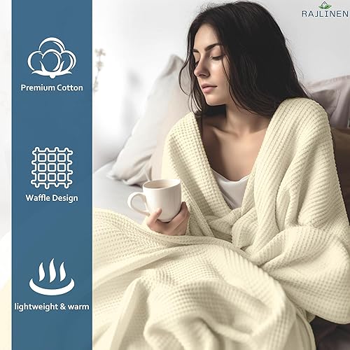 Miniatura 3 de Manta de algodón 100 % súper suave de alta calidad, tejido de gofre de algodón hilado en anillo, térmica, para todas las estaciones, tamaño Queen