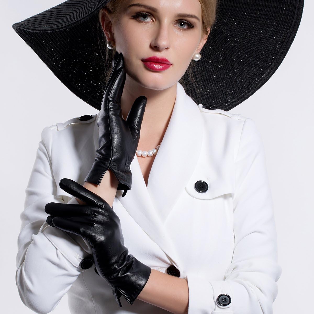 Kursheuel 14 colors Cashmere Women Lady's Genuine lambskin soft leather driving Gloves KU141 (M, Black(2014 winter new /Cashmere lining / Touchscreen available))