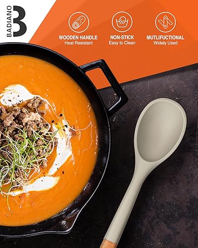 Miniatura 7 de Paquete de 3 espátulas de silicona, juego de utensilios de cocina antiadherentes, mango de madera, girador de cocina para hornear, mezclar, asar a