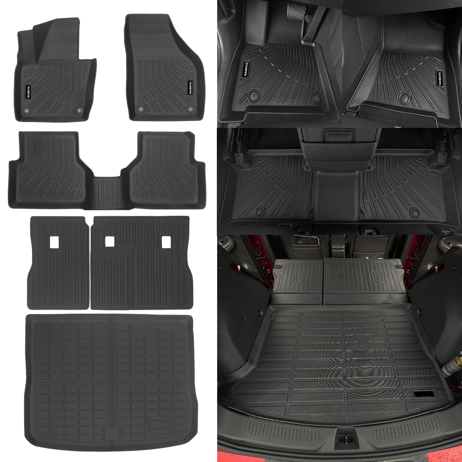 Naibeve Floor Mats for 2009-2017 Volkswagen Tiguan - All Weather Custom Fit for Volkswagen Tiguan Floor Mats Cargo Mat Backrest Mats Waterproof Interior Accessories
