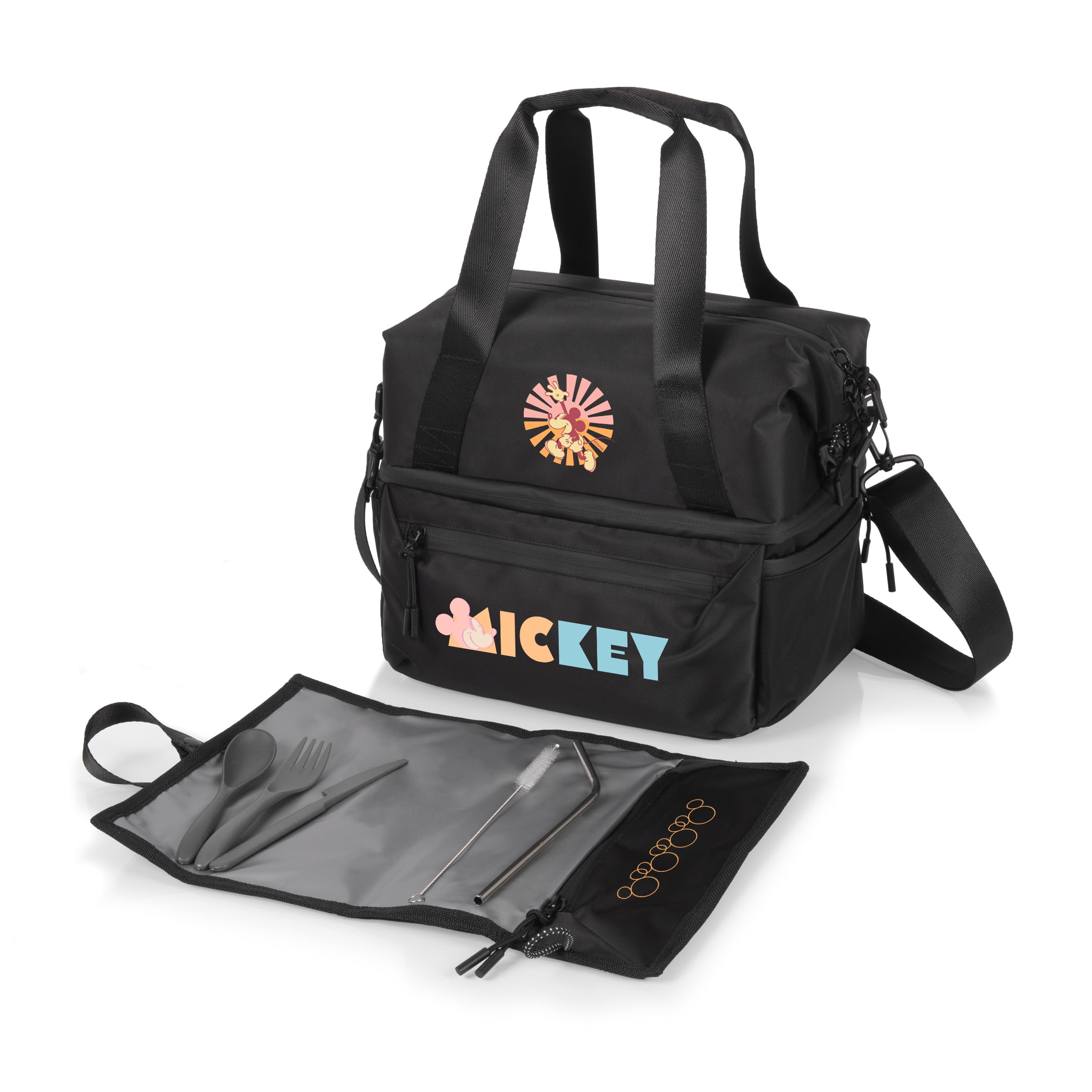PICNIC TIME Disney Mickey Mouse Tarana - Lonchera aislada hecha de material reciclado, lonchera con juego de picnic, bolsa térmica reciclada para el almuerzo (negro carbón)