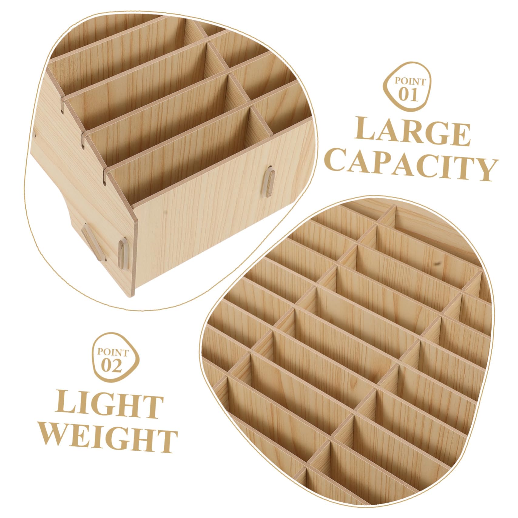 Scatola Portaoggetti per Telefono Cellulare 30 Scomparti in Legno Beige | Organizer da Scrivania Multi-scomparto, Porta Calcolatrice e Cavi, per Aula e Scuola