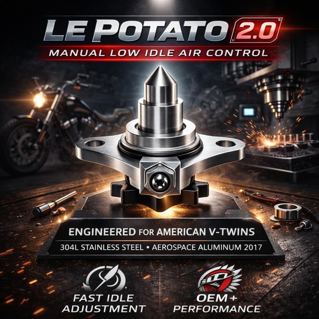 LE POTATO 2.0® V-Twin Idle Control – Restore Legendary “Potato-Potato” Sound – Manual Idle Adjustment for Fuel Injected Motorcycles – Fits V-Twin Cruiser Models (Sportster Softail Dyna Touring)