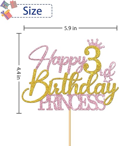 Miniatura 2 de Decoración para pastel de princesa de tercer cumpleaños, suministros para tartas de feliz tercer cumpleaños para niña, decoraciones de fiesta de