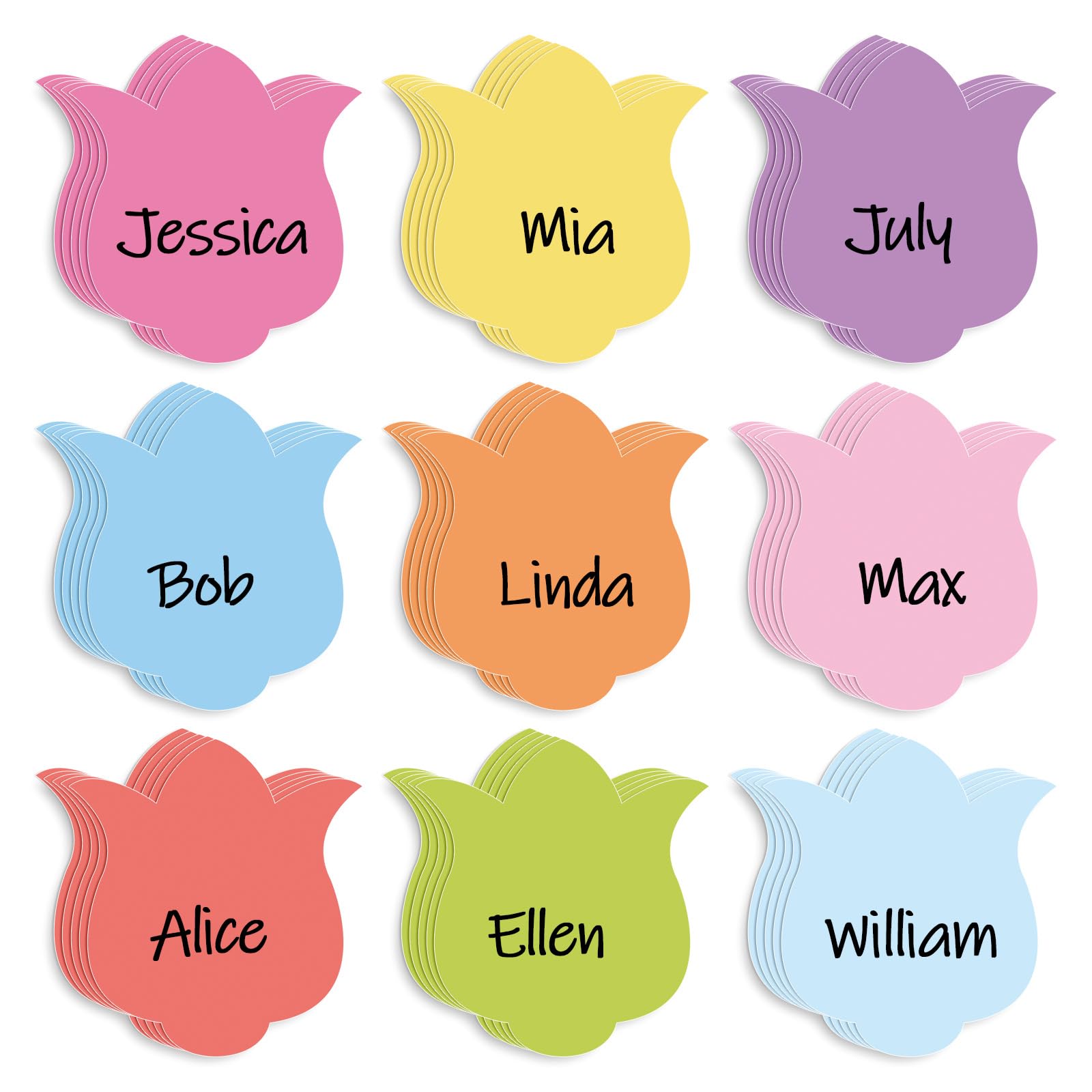 FYSUIMU 45 Pcs Spring Tulip Floral Cutouts Colorful Flower Shape Cut-Outs Cardboard Paper Cutting with 100 Pcs Glue Points for DIY Crafts Classroom