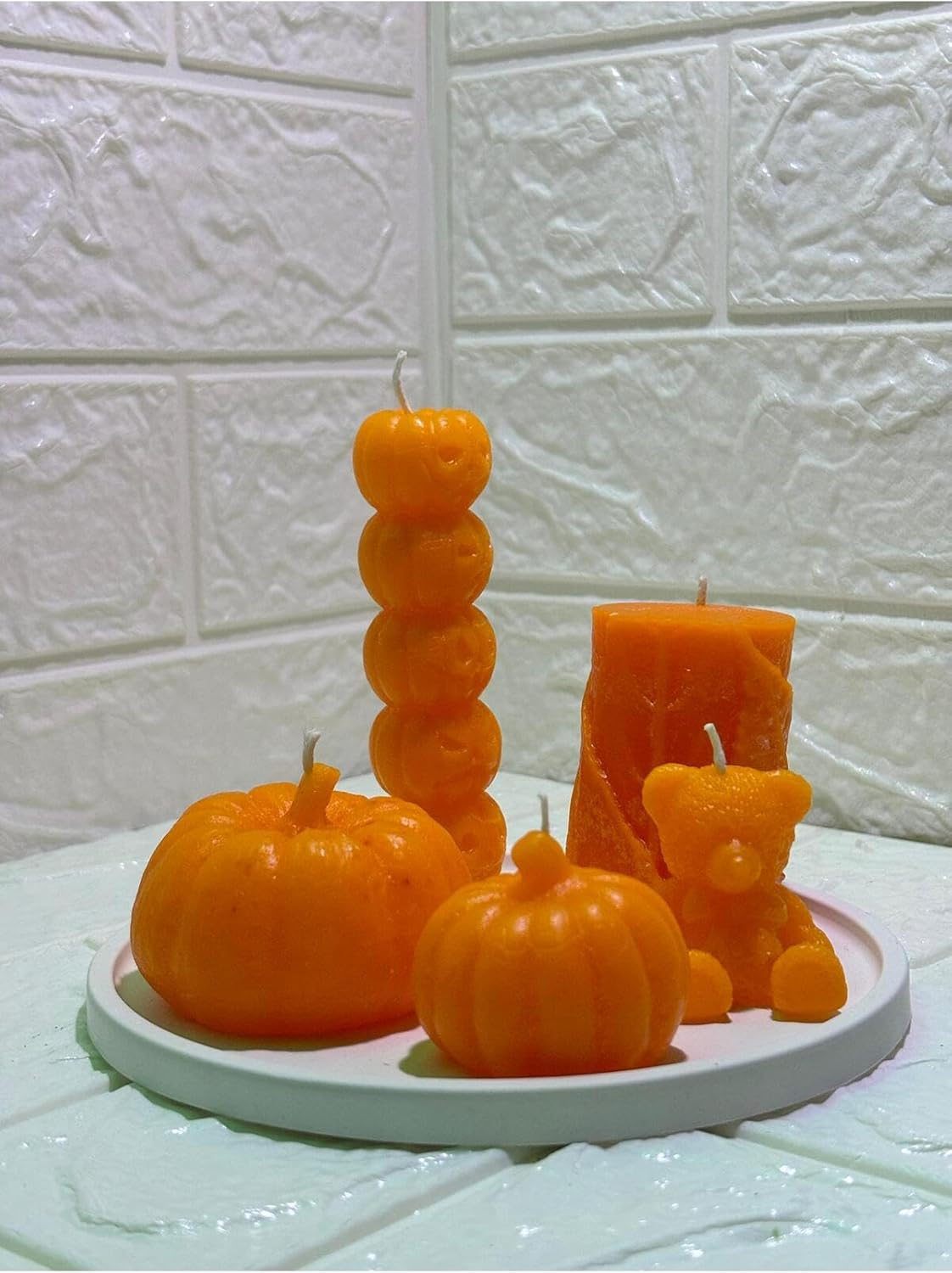 Generic Halloween Pumpkin Candle Set, Orange, 10 x 10 inches, 6-Piece Complete Decoration Kit with Plate, Beeswax, for Decoration