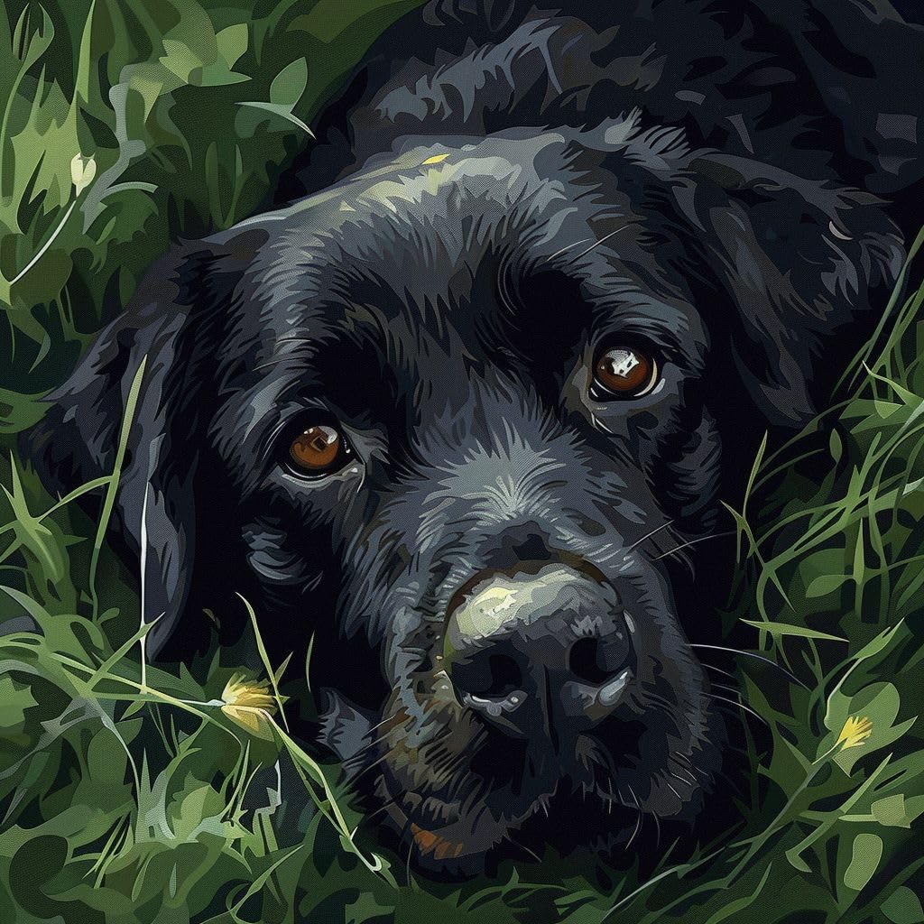 KANGBAWA DIY Paint by Numbers Black Labrador on The Grass (1) with Paint Brushes and Acrylic Painting Kit 16x20 Inch for Kids and Adults Beginner Gifts