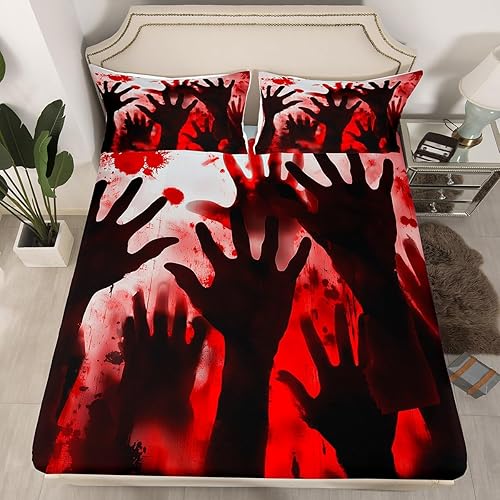 Miniatura 5 de Feelyou Sábanas decorativas de Halloween para niños, niñas, adolescentes, juego de sábanas de terror y sangriento, tamaño King, sábanas de cama con