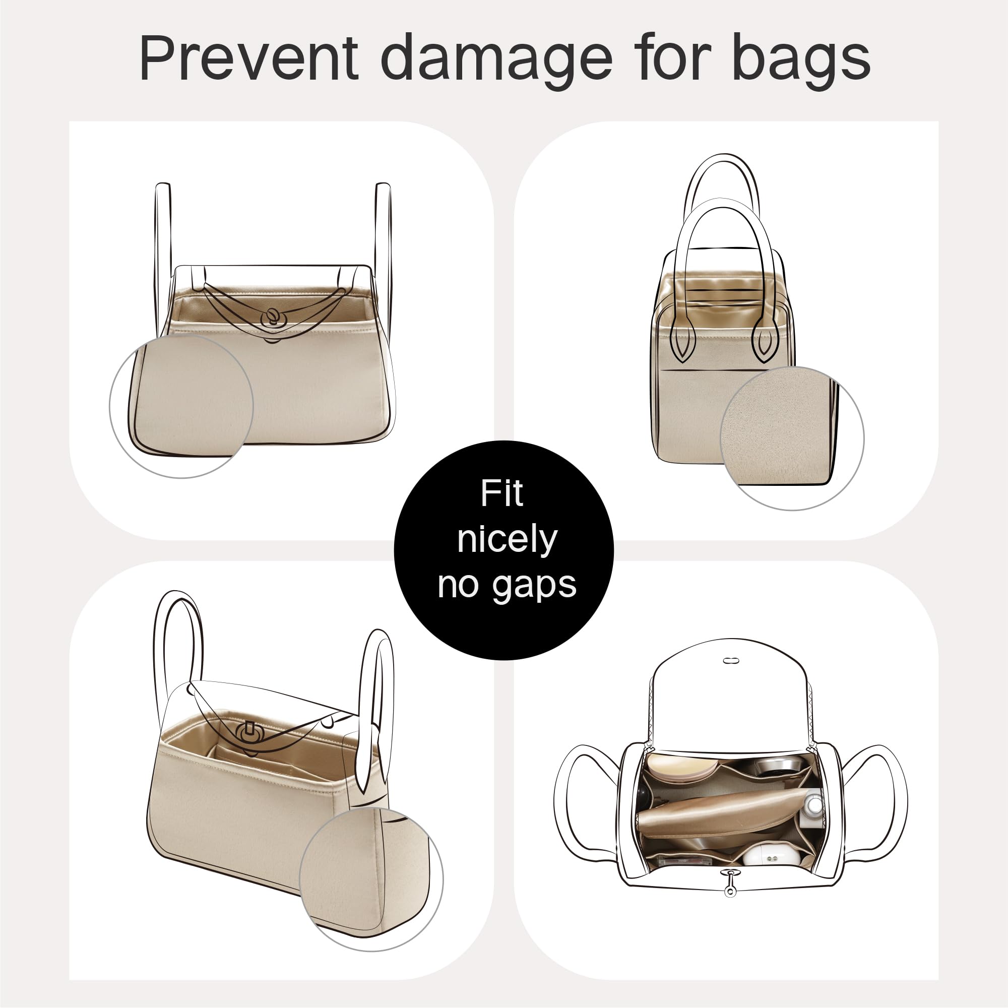 Organizador de monedero para bolsos, organizador de bolsas de seda para bolsa y bolso de lujo, bolsa de mano, suave y sedosa, organizador de bolsas compatible con Lindy 19 (LD19, champán)