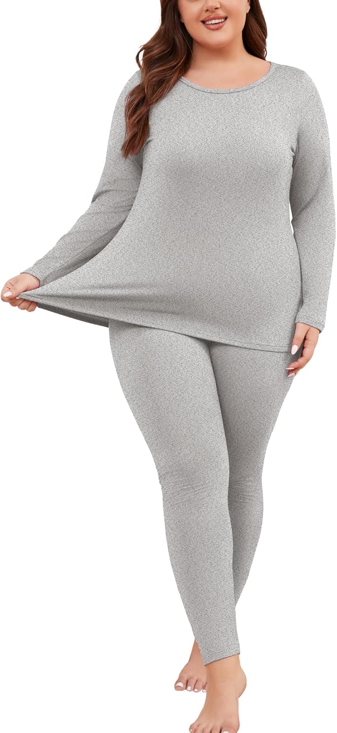 COOTRY Plus Size Thermal Underwear for Women Fleece Lined Long Johns Base Layer Top and Bottom Sets for Winter