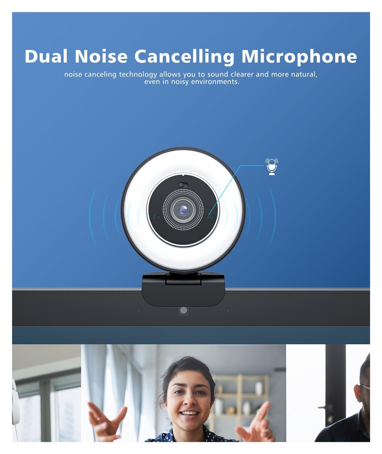 Webcam, Webcam HD 4k 30fps con luce ad anello regolabile e microfono, webcam con messa a fuoco automatica con copertura for la privacy for conferenze, streaming live, registrazione