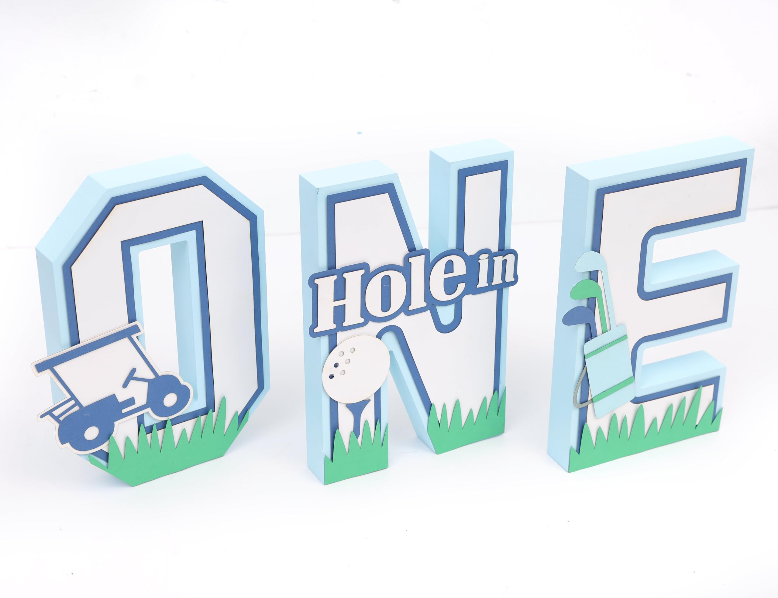 Golf 3D Letters - Hole In One Themed 1st Birthday Party Decorations | 3D Golf Ball Cake Topper | Baby Boy Golf Party Supplies