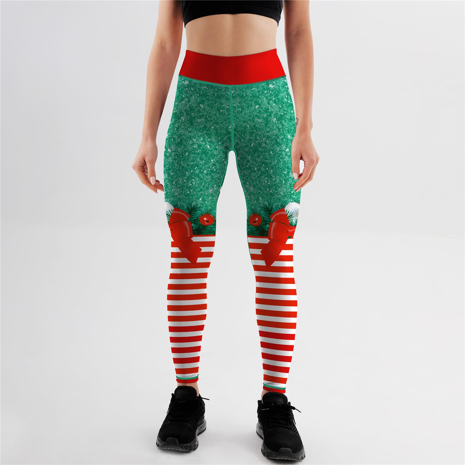 Women's Christmas Yoga Pants High Waist Leggings Suitable for Yoga Running and Cycling(Green XL)