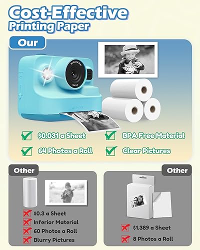 Miniatura 7 de Anchioo Cámara de impresión instantánea para niños, cámara digital 1080P para niños con papel de impresora, regalo de cumpleaños de Navidad para