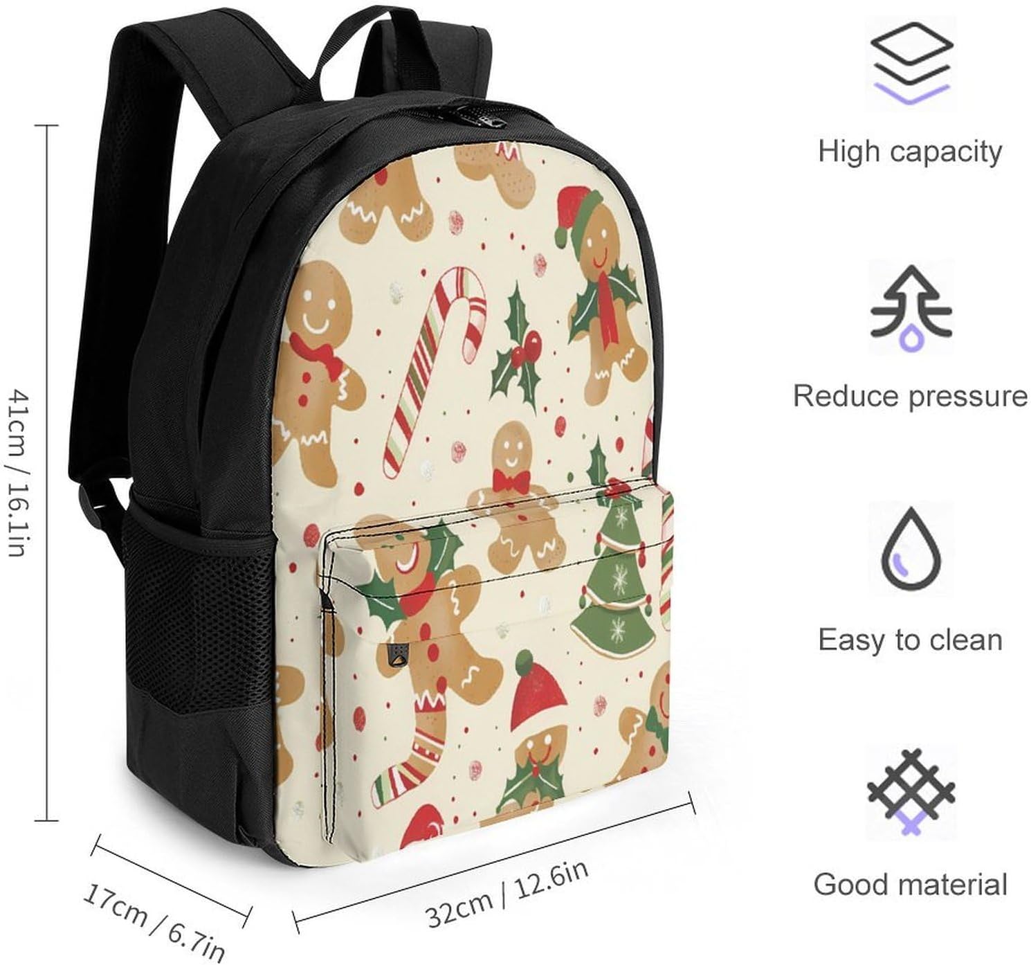Christmas Gingerbread Man Candy Backpack Lightweight Backpacks Work Bag