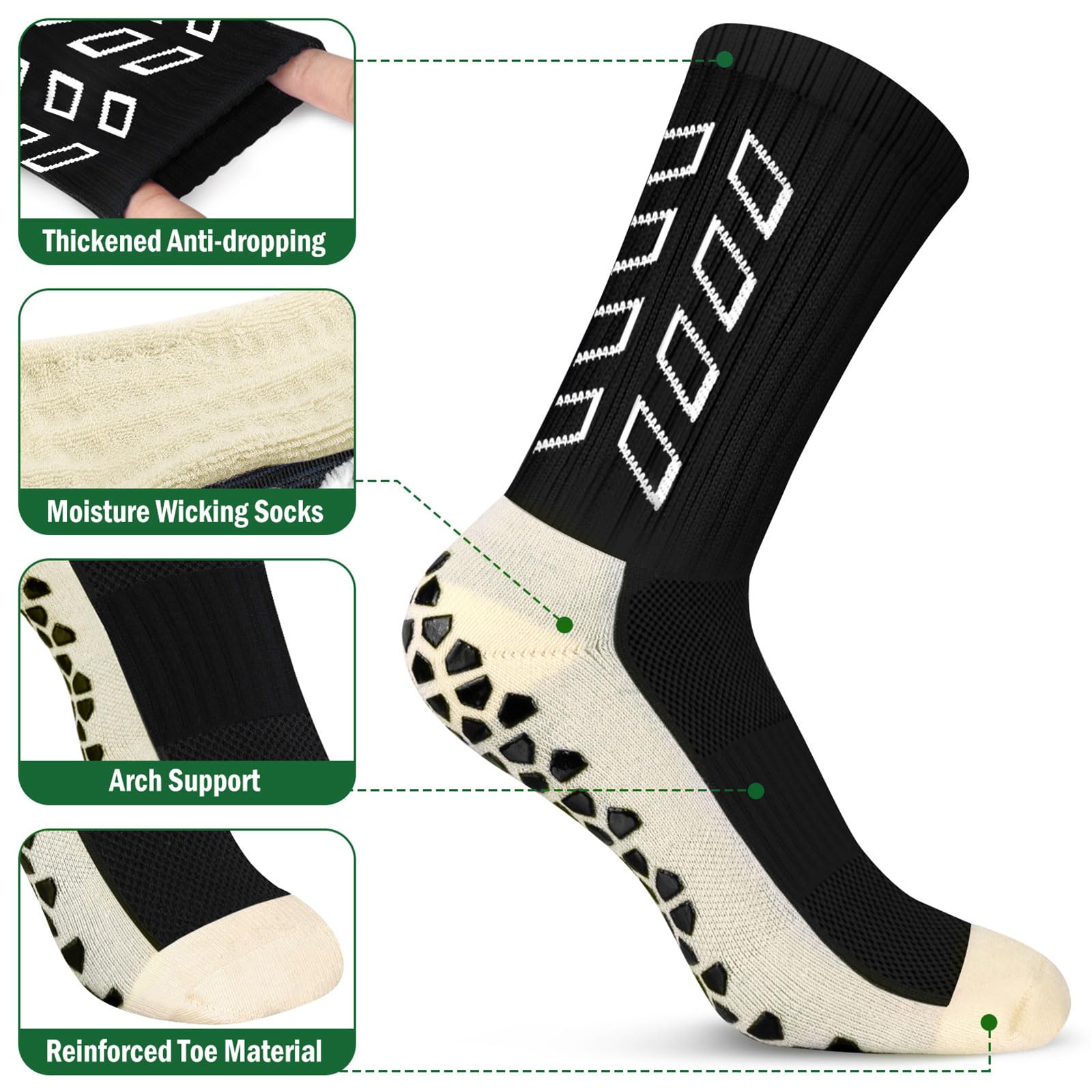 ENONEO Calze Calcio Antiscivolo Uomo 37-45 Calze Antiscivolo Calcio Anti Vesciche Addensare Cotone Calzini Sportivi Donna Traspirante Calzini Grip Calcio per Ciclismo Trekking