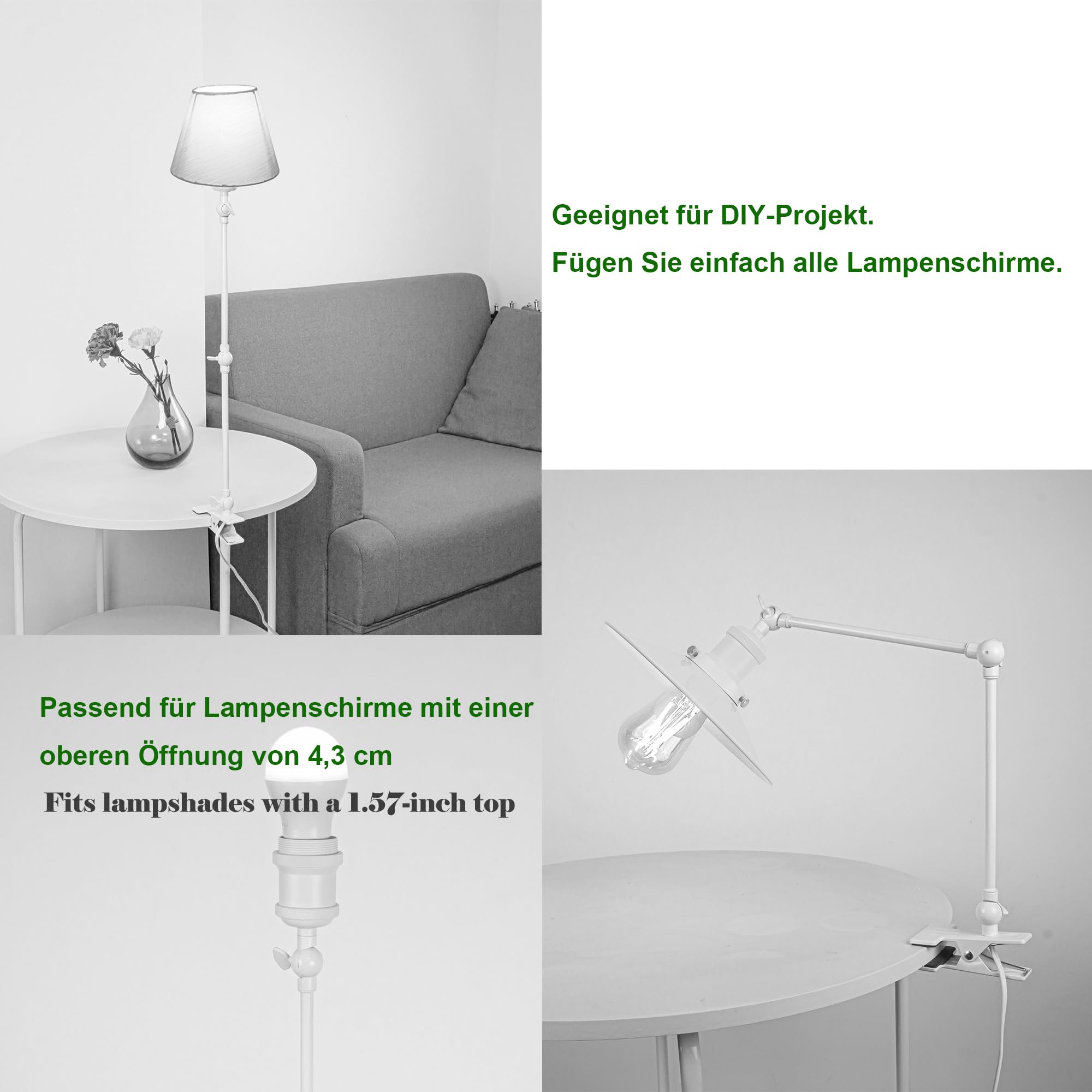Retro Klemmleuchte, Einstellbar Clip auf Schreibtisch Leselampe,Gold Clamp Nachttischlampe mit Flexarm, 1x E27 Fassung max. 60 Watt für Schreibtisch, Nachttisch, Regal - B2SJ